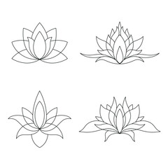 Set of lotus mehndi flower pattern for Henna drawing and tattoo. Decoration in oriental, Indian style. Doodle ornament. Outline hand draw vector illustration.