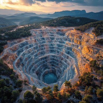 Panoramic drone view of Kaz Mountains Mount Ida gold mine Deforestation of the mountain in Canakkale / Turkey Gold mine from above Please provide high-resolution