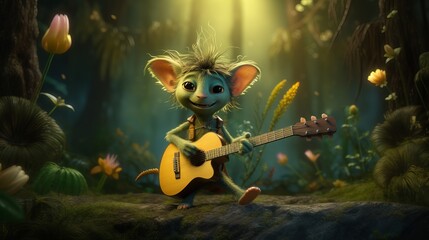 A playful stylish cute animal rockstar playing guitar - beautiful animal loving wallpaper