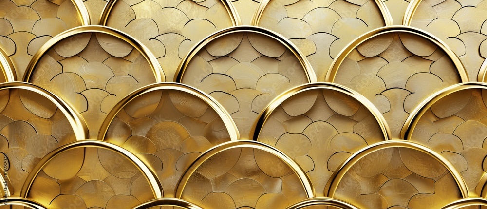 Poster geometric modern in gold with a japanese pattern background.