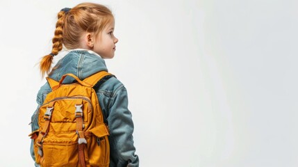 Bright Future Ahead - Rear View of a Schoolchild with Backpack on White Background for Commercial Visuals
