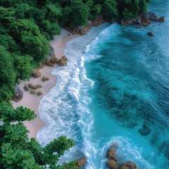 Seychelles Takamaka beach sea waves vacation ocean drone view aerial photo travel Please provide high-resolution