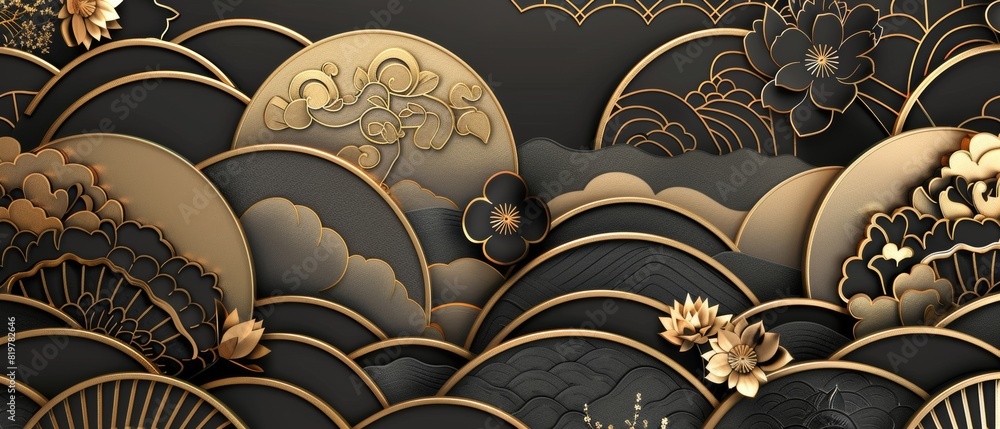 Poster this seamless modern pattern in gold floral and geometric elements is suitable for textiles, wrappin