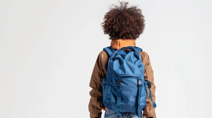 Ready for School - Child Wearing Backpack on White Background for Back to School Advertisements and...