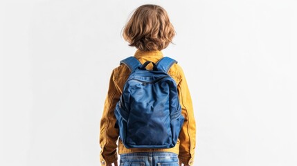 Back-to-School Essentials: Kid Carrying Colorful School Backpack on White Background