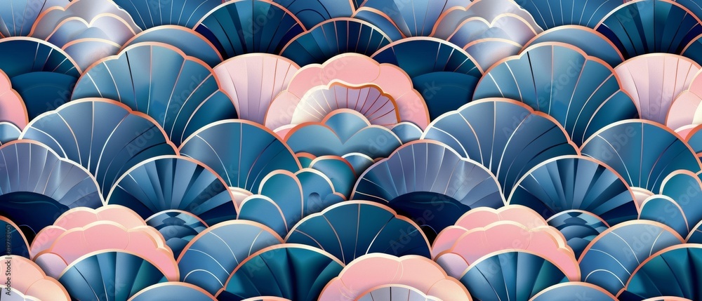 Poster the background of the pattern is made up of blue and pink geometric shapes.