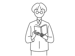 立って本を読んでいる人