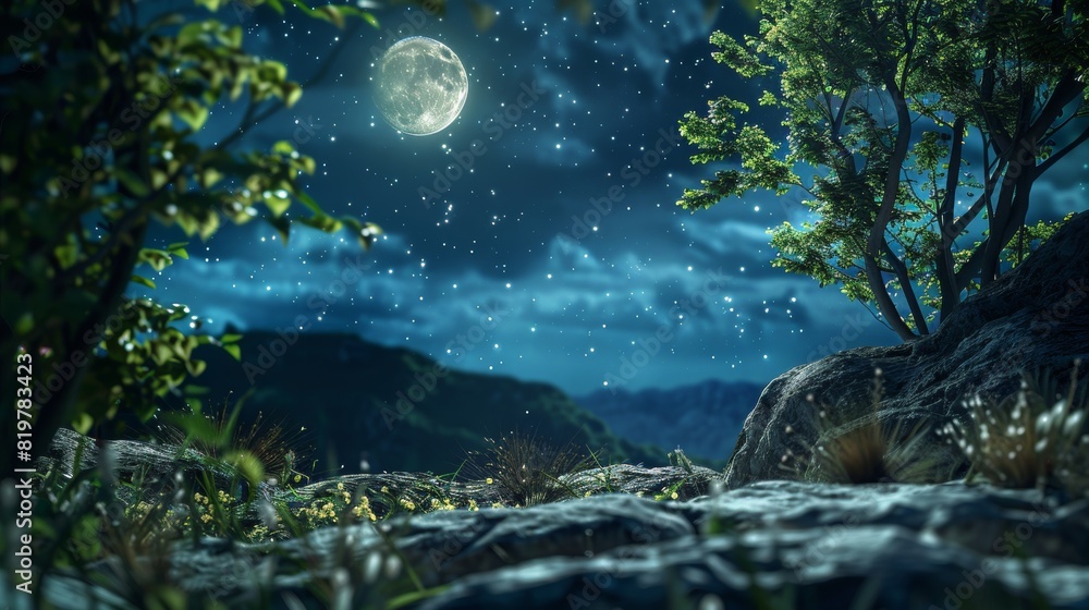 Poster backdrop for product display featuring natural beauty. three-dimensional landscape with a natural ni