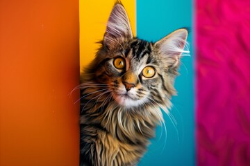 Cute cat portrait. Adorable animal with fur. Kitten, domestic and beautiful. Background kitty mammal, young eye. Feline white pretty face, furry look. Home funny tabby, closeup