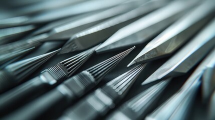 Intricate Tips, Macro shot of fine sculpting tools in a fan shape, Emphasizing precision and variety