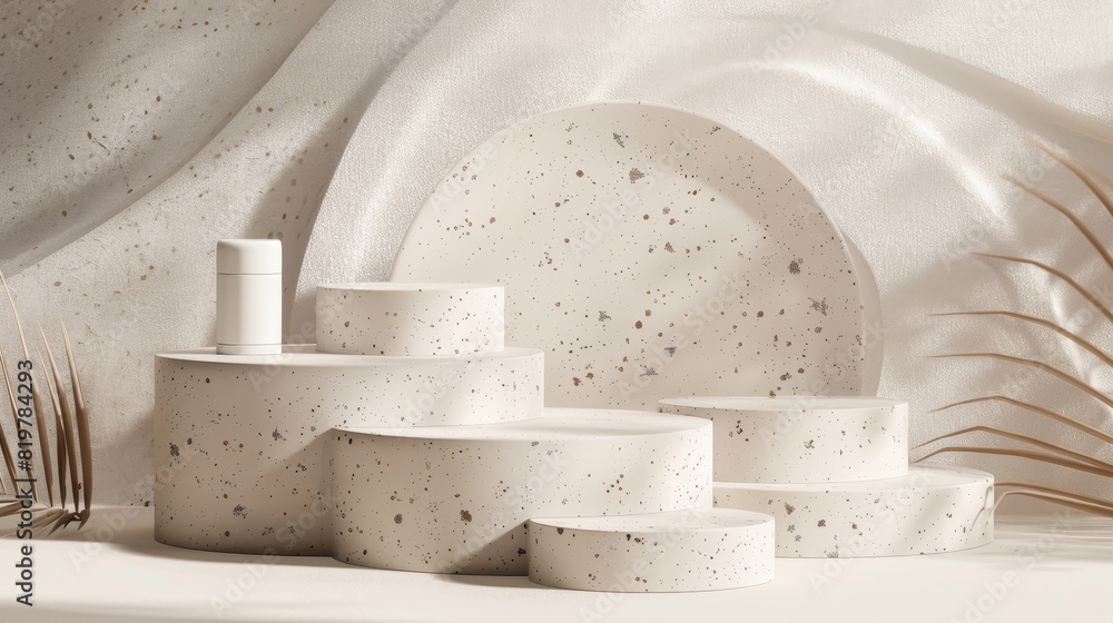 Poster an empty cylinder box with terrazzo texture used for a cosmetic product display on the natural beaut