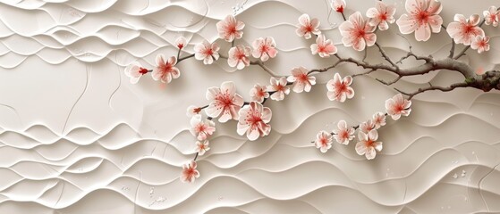 Template with cherry blossom elements modern. Circle background layout. Landscape poster design.
