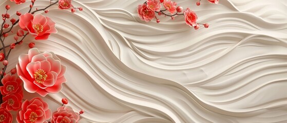 Japanese wave pattern with a camellia flower frame. Background with Japanese wave pattern.