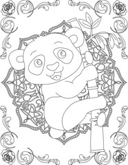 Panda on Mandala Coloring Page. Printable Coloring Worksheet for Adults and Kids. Educational Resources for School and Preschool. Mandala Coloring for Adults