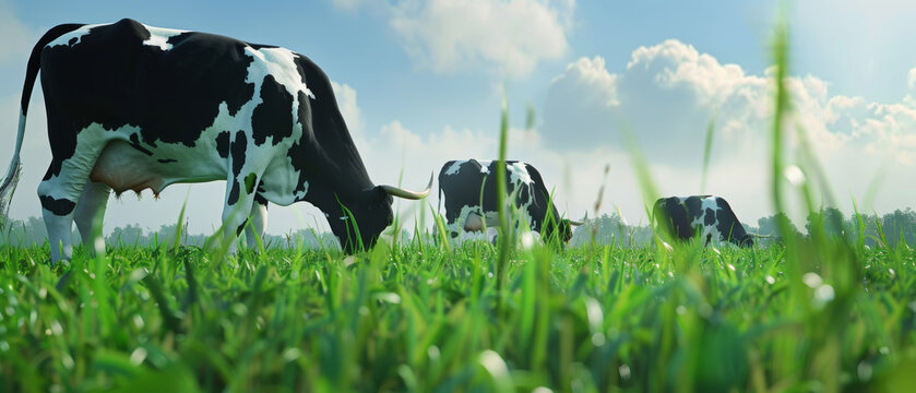 Grazing cows in a lush field, the picture of rural tranquility and farm life.