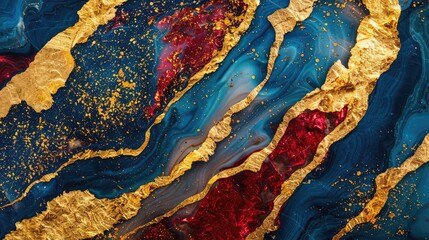 
Multicolored abstract background made of precious stones of amethyst and aquamarine, with layers of gold. Wallpaper with shiny golden yellow and bright textures of veins of marble gold. A banner for 