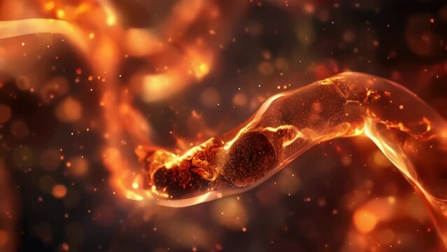 A glowing, fiery, and twisted tube of liquid. The tube is surrounded by a lot of fire and smoke, giving it a sense of danger and chaos