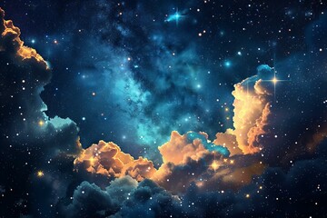 A beautiful cloud scene in space with stars and clouds