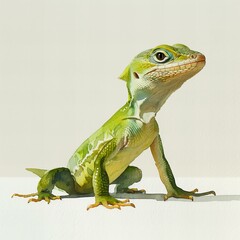 Sargentian Realism , isolated minimalistic watercolor illustration of cute baby Anole on a white background