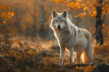 A wolf standing in the woods, high quality, high resolution - Powered by Adobe
