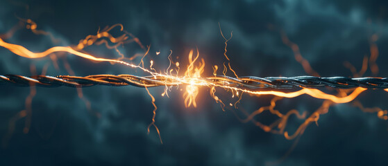Powerful electrical sparks unite two cables, embodying a dramatic display of energy.