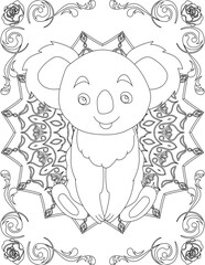 Koala on Mandala Coloring Page. Printable Coloring Worksheet for Adults and Kids. Educational Resources for School and Preschool. Mandala Coloring for Adults