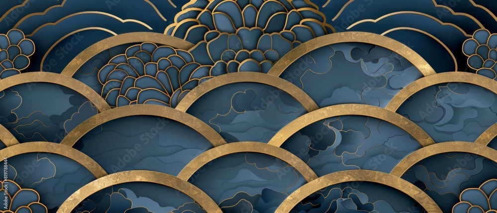 Poster this is an abstract template in chinese style with japanese wave pattern and icon moderns. chinese w