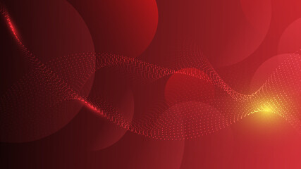 Abstract red circles and dots particle element technology style on dark background.