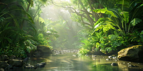 waterfall in the jungle, Explore the biodiversity of a tropical rainforest.