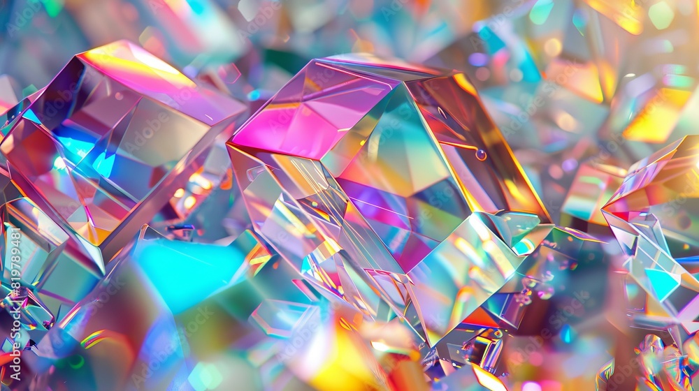 Leinwandbilder the background is a geometric crystal with iridescent texture and liquid. the render is made in 3d.