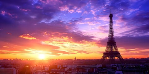 Eiffel Tower at Sunset in Paris. Concept Travel Photography, Sunset Views, Landmark Shots, Parisian Architecture, France Travel