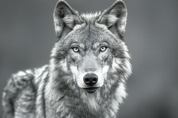 A black and white shot of a brown wolf, high quality, high resolution