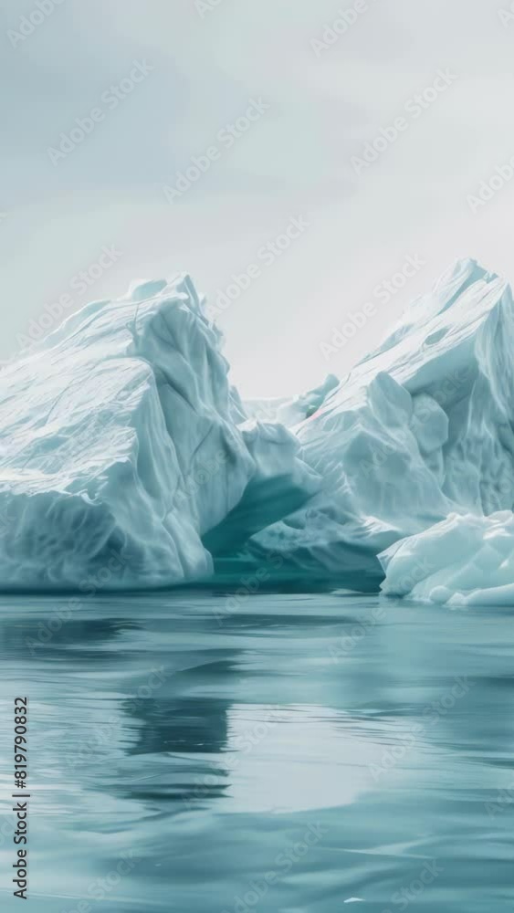 Poster a large ice block is floating in the ocean. the water is calm and the ice is reflecting the sky