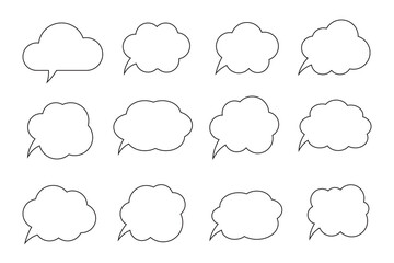 Thought bubble line icon. Speech or think bubble, empty communication cloud. Set of design elements. Expanded stroke.