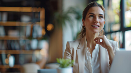 A successful businesswoman conducting a meeting with international partners via video conference, leveraging technology for global success