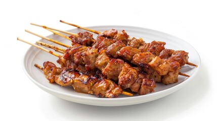 The savory delight of barbecued pork satay with white background
