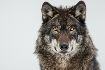 Featuring a black wolf isolated against white background, high quality, high resolution