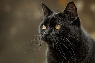 A black cat with gray colored fur is staring, high quality, high resolution