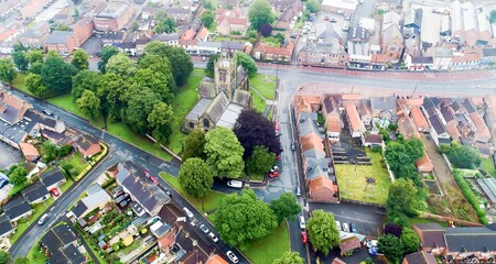 Obraz premium Aerial shot of Northallerton town buildings near roads