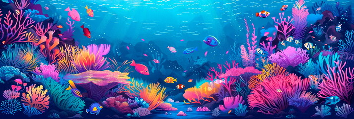 Fototapeta premium coral reef with tropical fish and Save Our Reefs , vibrant colors