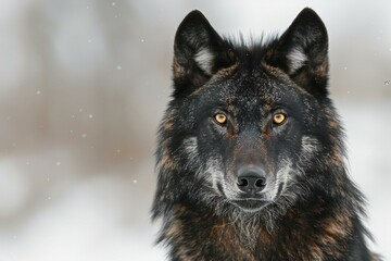 Digital image of black wolf isolated against white background, high quality, high resolution