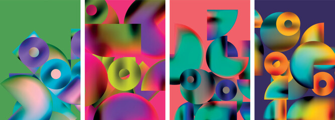 Set of colorful posters with round geometric elements and circles. Vector illustration For Wallpaper, Banner, Background, Card, Book Illustration