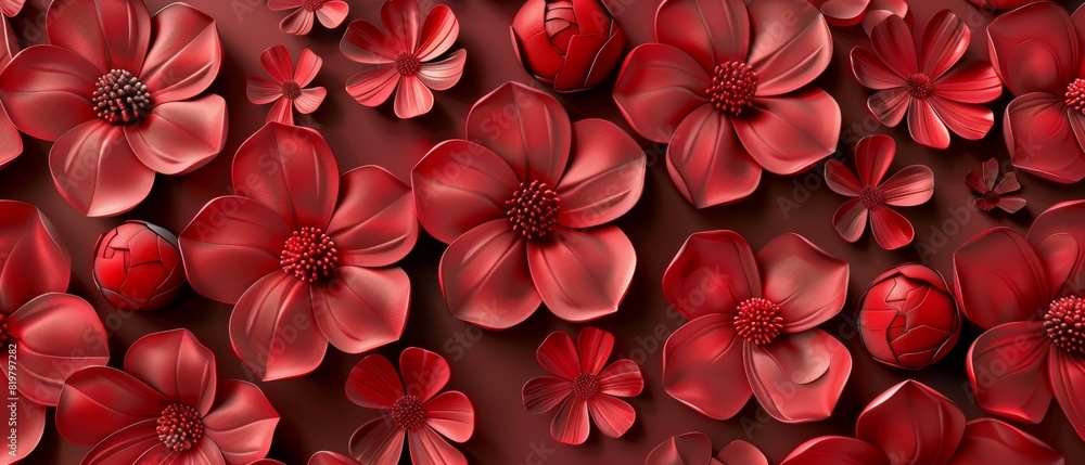 Sticker Modern background with Japanese red flower pattern. Floral template in Japanese style.