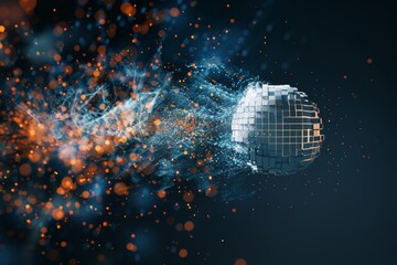 Speed and Digital Innovation in Sports: Volleyball Shattering into Pixels - Ideal for Digital Transformation Concepts