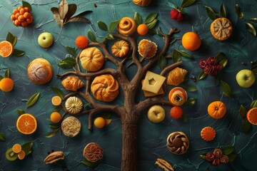 Conceptual Gluten-Free Bakery Tree with Pastries as Fruits Symbolizing Natural Organic Baking for Promotional Use