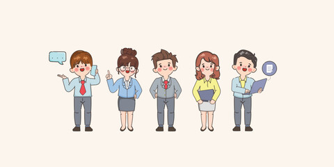 Business people teamwork character. Vector design style doodle.