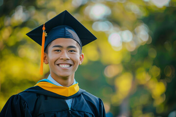 Graduating student in cap and gown.