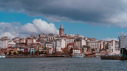 Stunning view of the famous Galata Tower in Istanbul, turkey