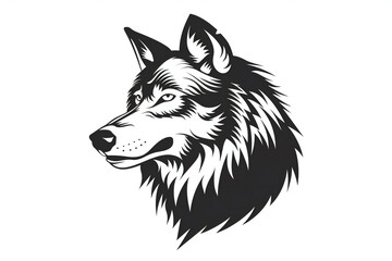 Illustration of wolf head icon, black and white on white background graphic design