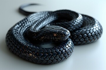 Digital image of  image of a black snake on a white background, high quality, high resolution